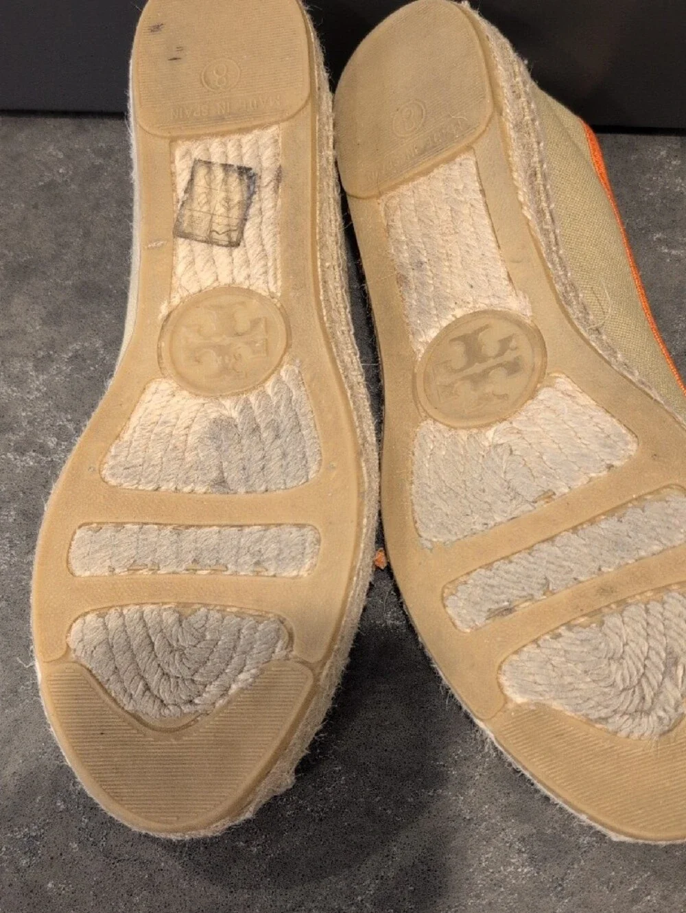 Tory Burch Beige Canvas Espadrille Flats with Orange Trim